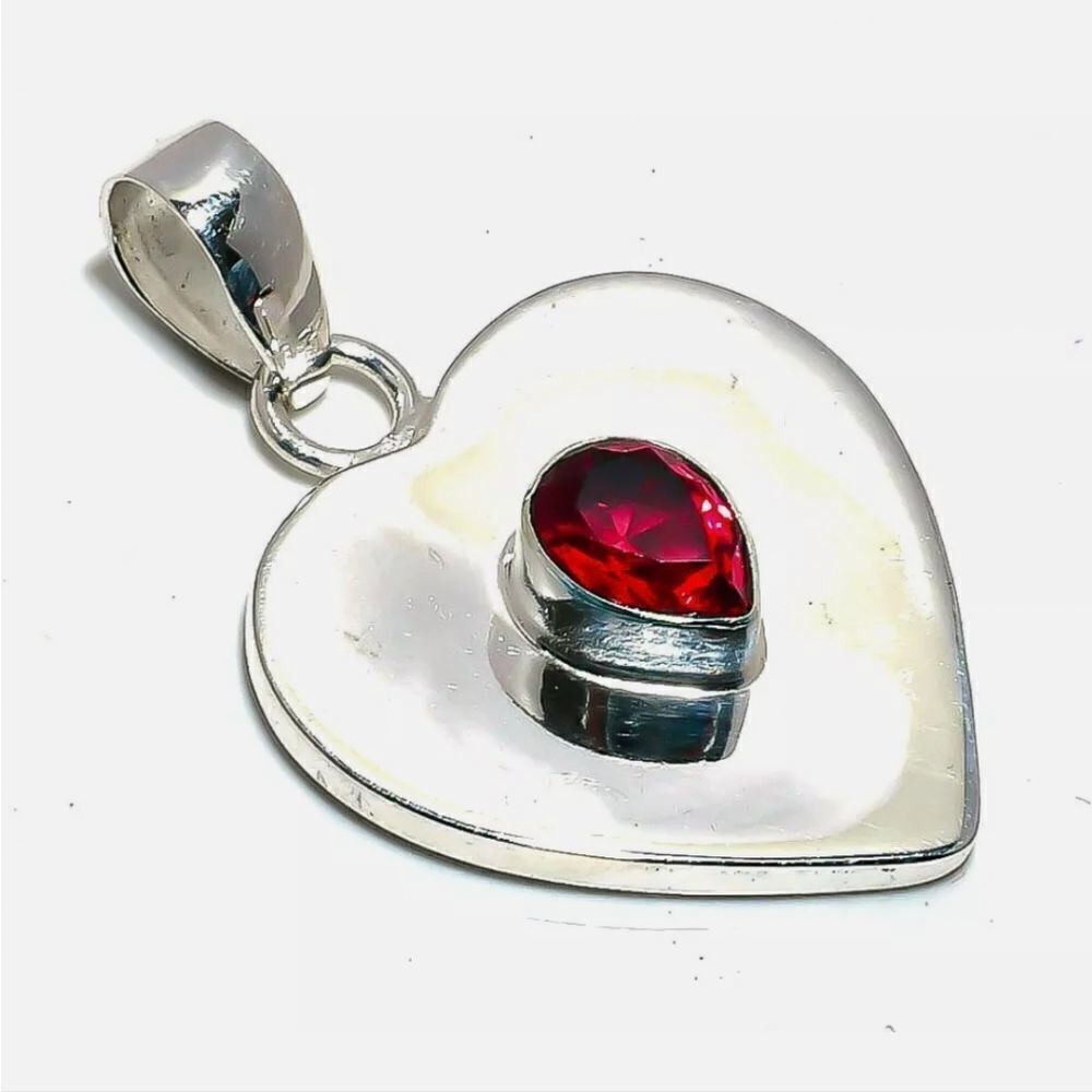 Garnet Gemstone Handmade Pendant Jewelry 925 Sterling Silver 1.77 in Heart